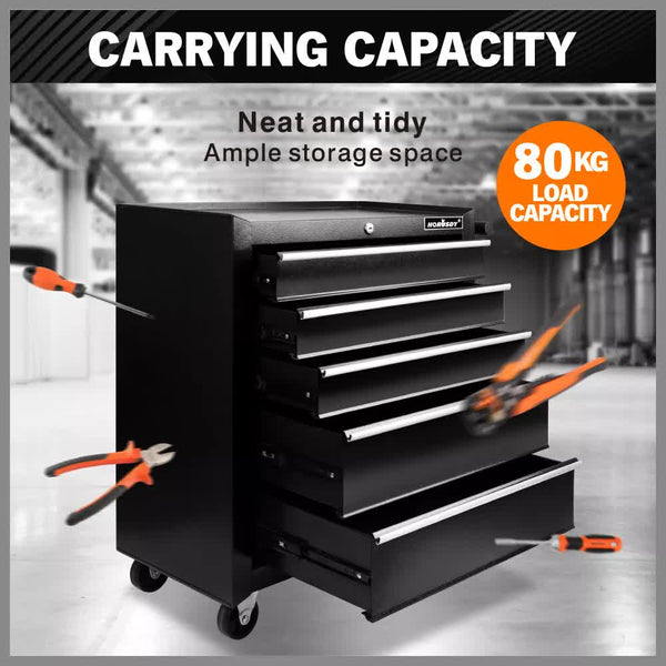 Black15 Drawer Tool Box Trolley Cabinet Storage Cart Garage Toolbox Organiser Tool & Equipment Trolleys