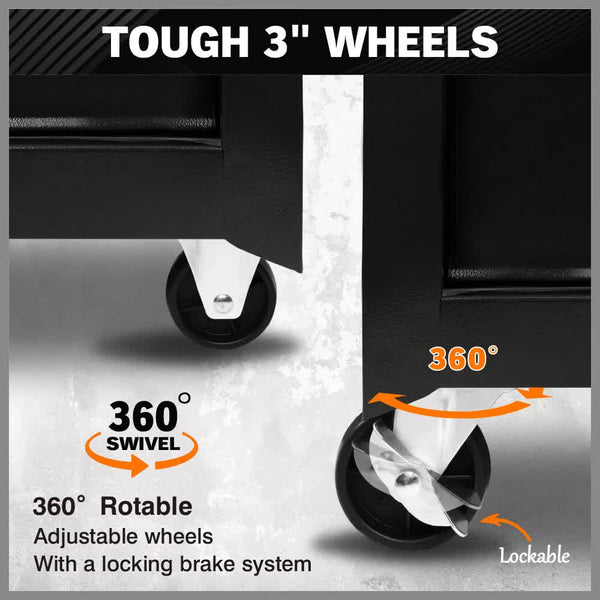 Black15 Drawer Tool Box Trolley Cabinet Storage Cart Garage Toolbox Organiser Tool & Equipment Trolleys