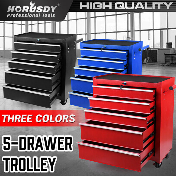 Tool Boxes Horusdy+Sedy 5 Drawer Tool Storage Trolley Cart Heavy Duty Garage Cabinet Organizer With Lockable Wheels