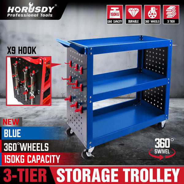 Sedy Blue 3 Tier Tool Cart Storage Trolley Toolbox Workshop Garage Organiser 150Kg Tool Boxes