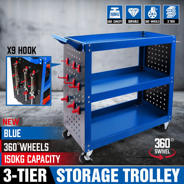 Sedy Blue 3 Tier Tool Cart Storage Trolley Toolbox Workshop Garage Organiser 150Kg Tool Boxes