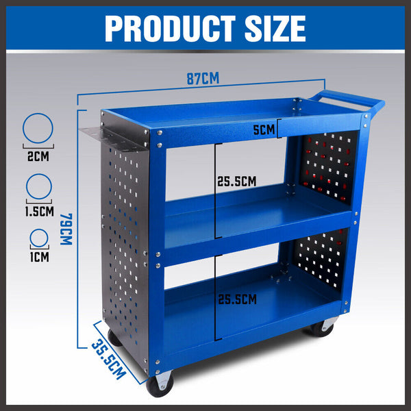 Sedy Blue 3 Tier Tool Cart Storage Trolley Toolbox Workshop Garage Organiser 150Kg Tool Boxes