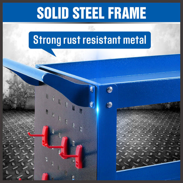 Sedy Blue 3 Tier Tool Cart Storage Trolley Toolbox Workshop Garage Organiser 150Kg Tool Boxes
