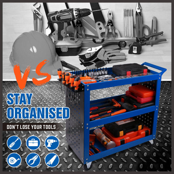 Sedy Blue 3 Tier Tool Cart Storage Trolley Toolbox Workshop Garage Organiser 150Kg Tool Boxes