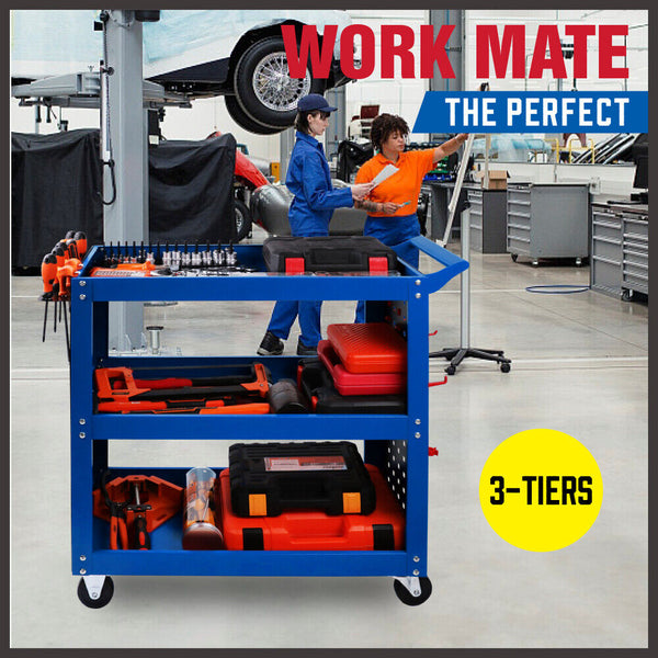 Sedy Blue 3 Tier Tool Cart Storage Trolley Toolbox Workshop Garage Organiser 150Kg Tool Boxes