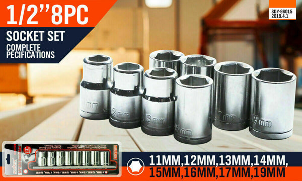 8Pc Metric Socket Set 1/2" Drive 11Mm 19Mm For Wrench Crv Mechanic With Holder Socket Wrenches