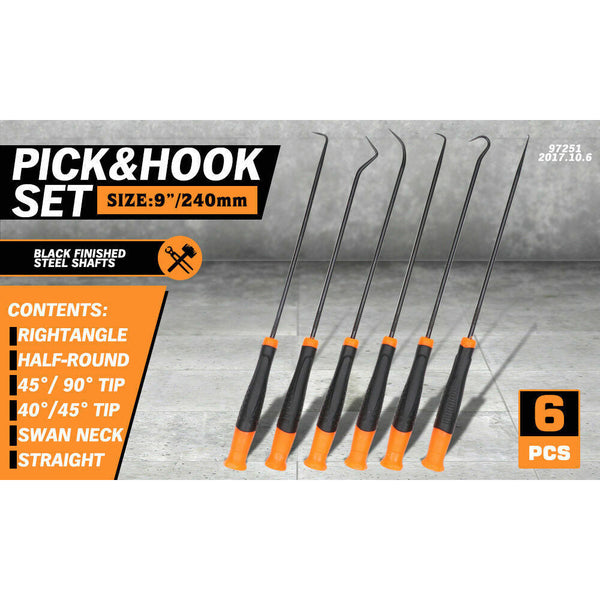 6Pc Extra Long Pick And Hook Set O Ring Seal Puller Remover Fuse Wire Scribe Other Hand Tools