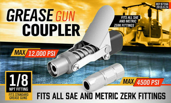 Grease Un Coupler Quick Release & Lock 1/8 Npt Rated 10000 Psi Storage Case Grease Guns
