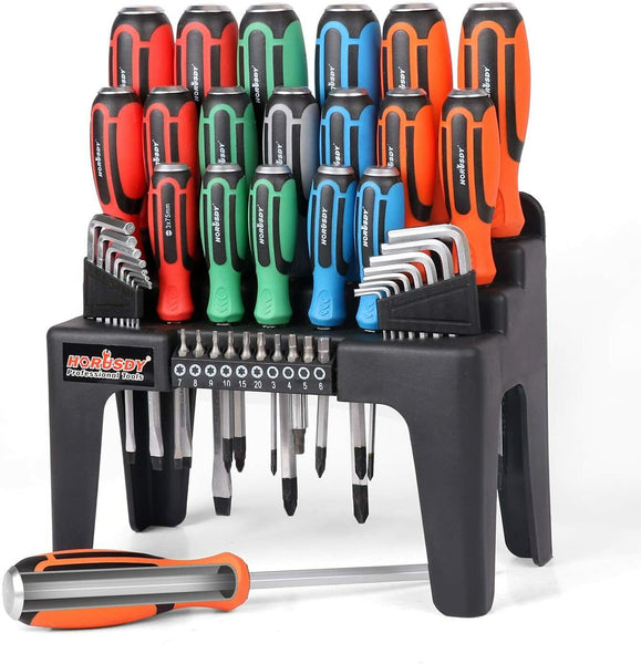 44 Piece Impact Screwdriver Set With Magnetic Bits High Torque Hex Keys And Rackawith Color Grip Screwdrivers