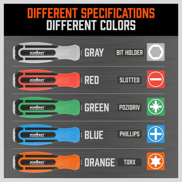 44 Piece Impact Screwdriver Set With Magnetic Bits High Torque Hex Keys And Rackawith Color Grip Screwdrivers