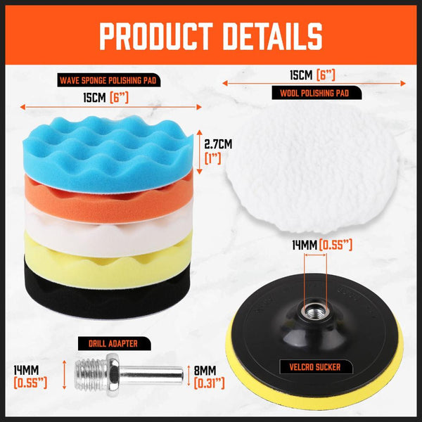 11Pcs 6" Buffing Waxing Polishing Pads Sponge Set For Car Polisher Drill Mitts Bonnets & Buffing Pads