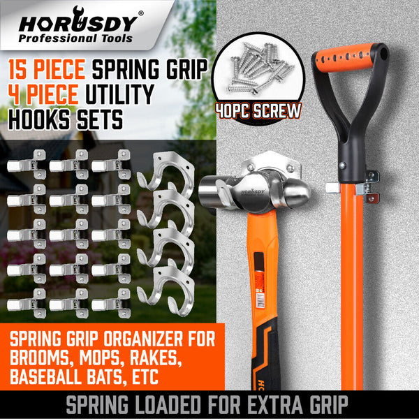 Horusdy Spring Grip Mop & Broom Holder Wall Mounted Garden Tools Storage Clip Tool Shelving & Racking Systems