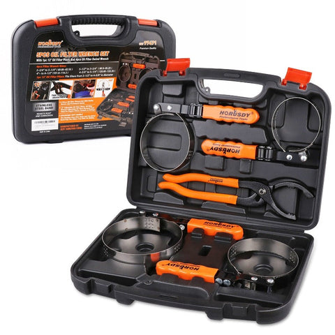 Horusdy 5Pc Oil Filter Wrench Set Swivel Grip Steel Belt Spanner Universal Remove Wrenches