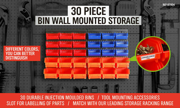 Sedy 30 Bins Tool Storage Wall Mounted Organiser Parts Garage Workshop Box Heavy Duty Other Tool Storage