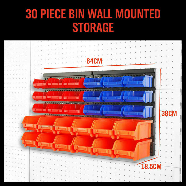 Sedy 30 Bins Tool Storage Wall Mounted Organiser Parts Garage Workshop Box Heavy Duty Other Tool Storage