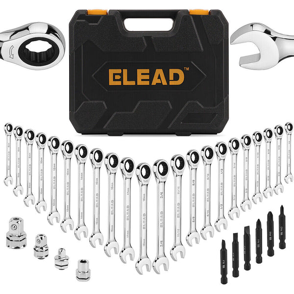 Elead 33Pcs Ratchet Wrench Set Sae Metric Phillips Slotted Bits Adapter Other Auto Tools & Supplies