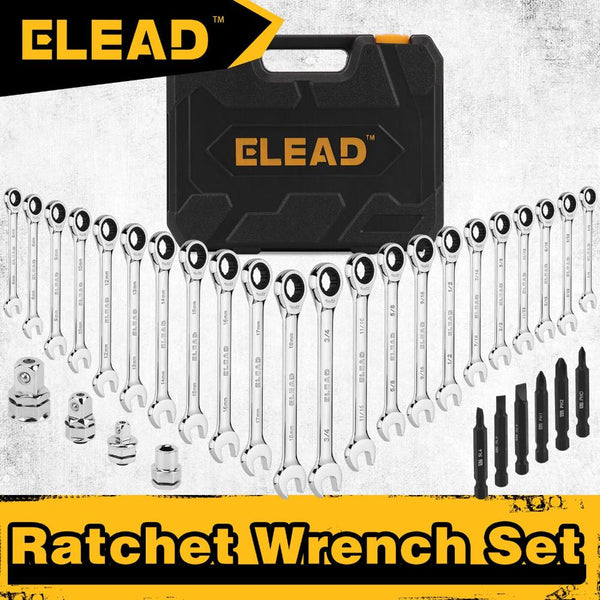Elead 33Pcs Ratchet Wrench Set Sae Metric Phillips Slotted Bits Adapter Other Auto Tools & Supplies