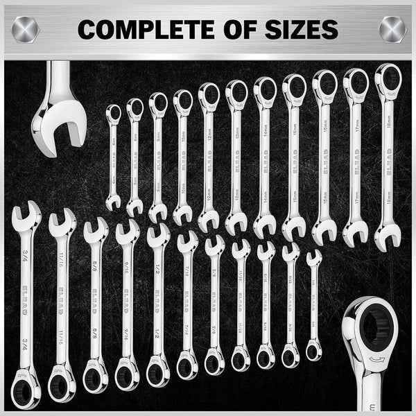 Elead 33Pcs Ratchet Wrench Set Sae Metric Phillips Slotted Bits Adapter Other Auto Tools & Supplies