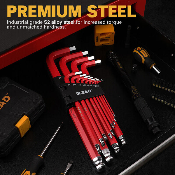 Elead 13Pc Extra Large Hex Key Set Long Allen Wrench Ball End Sae 5/64" 3/4 Wrench Sets