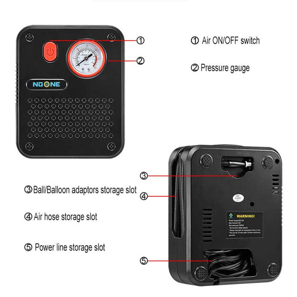Noone 1.9M Air Compressor Tire Inflator 12V Portable Car Pump 60W Air Compressors