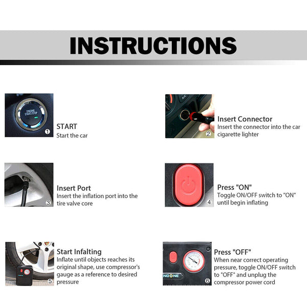 Noone 1.9M Air Compressor Tire Inflator 12V Portable Car Pump 60W Air Compressors