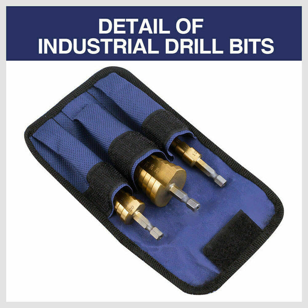 Drill Bits Horusdy 3Pcs Steel Step Cone Set Drill Titanium Bit Hole Cutter 4 12/20/32Mm Pouch