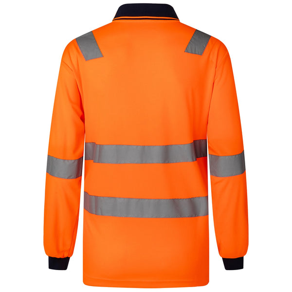 Hi Vis Long Sleeve Workwear Shirt Reflective Tape Cool Dry Safety Polo 2 Tone Fluoro Orange / Navy M Other Safety & Protective Gear