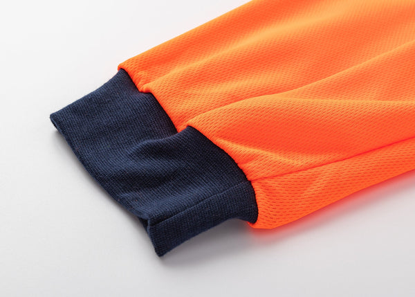 Hi Vis Long Sleeve Workwear Shirt Reflective Tape Cool Dry Safety Polo 2 Tone Fluoro Orange / Navy M Other Safety & Protective Gear
