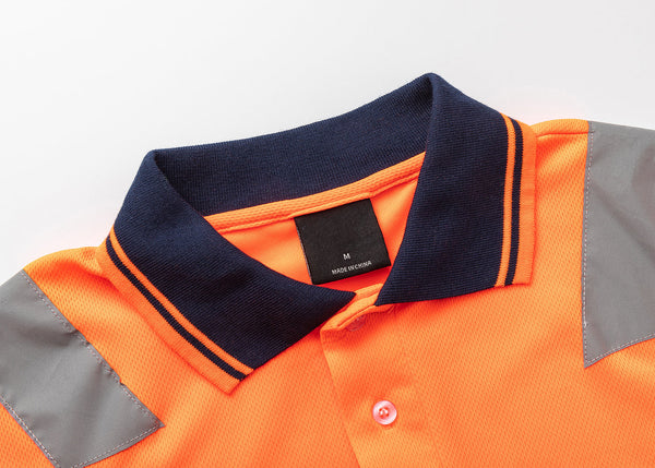 Hi Vis Long Sleeve Workwear Shirt Reflective Tape Cool Dry Safety Polo 2 Tone Fluoro Orange / Navy M Other Safety & Protective Gear