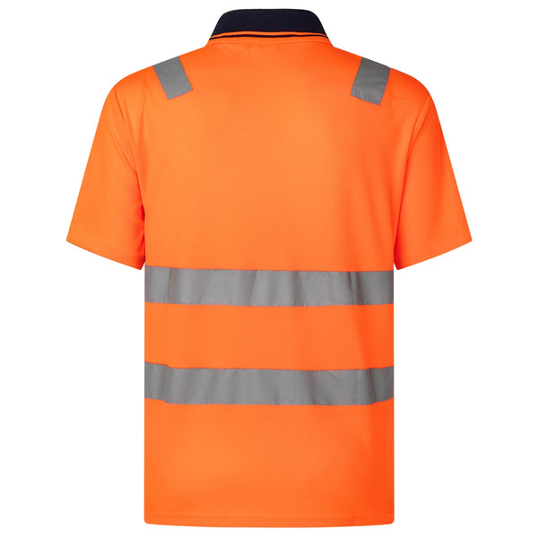 Hi Vis Short Sleeve Workwear Shirt Reflective Tape Cool Dry Safety Polo 2 Tone Fluoro Orange / Navy T Shirts