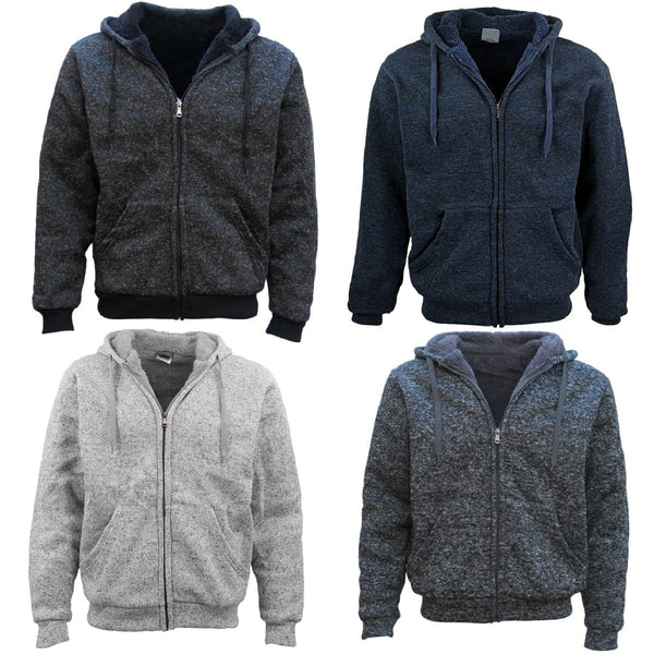Men's Thick Zip Up Hooded Hoodie W Winter Sherpa Fur Jumper Coat Jacket Sweater Black 3Xl Jumpers