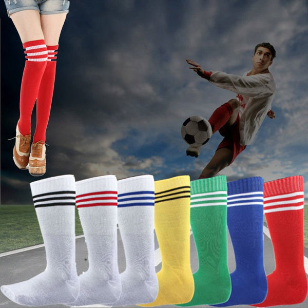 Mens Womens Sports Breathable Tube Long High Knee Warm Casual Footy Soccer White Black Stripes Socks