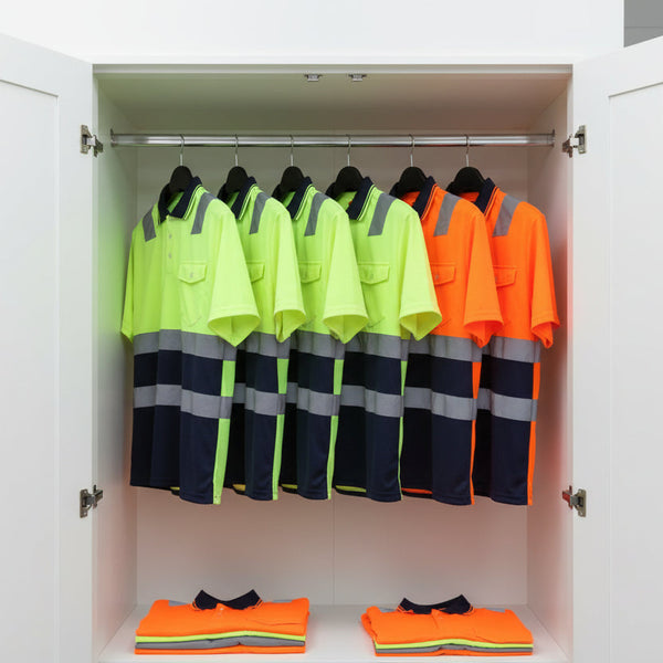 Hi Vis Short Sleeve Workwear Shirt Reflective Tape Cool Dry Safety Polo 2 Tone Fluoro Yellow / Navy 3Xl Other Safety & Protective Gear