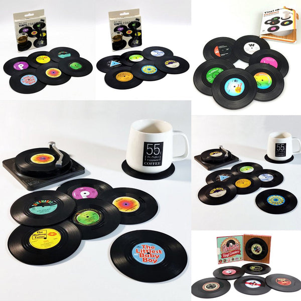 6X Creative Vinyl Record Cup Glass Drink Tableware Home Dacor Rockabilly Coasters