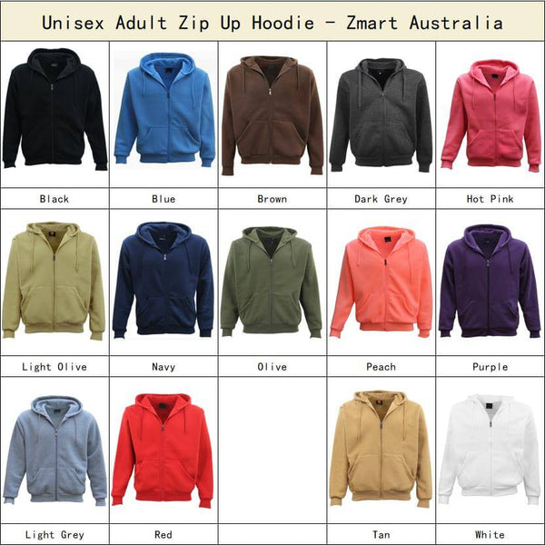 Unisex Plain Fleece Zip Hoodie Jacket Dusty Blue Jumpers