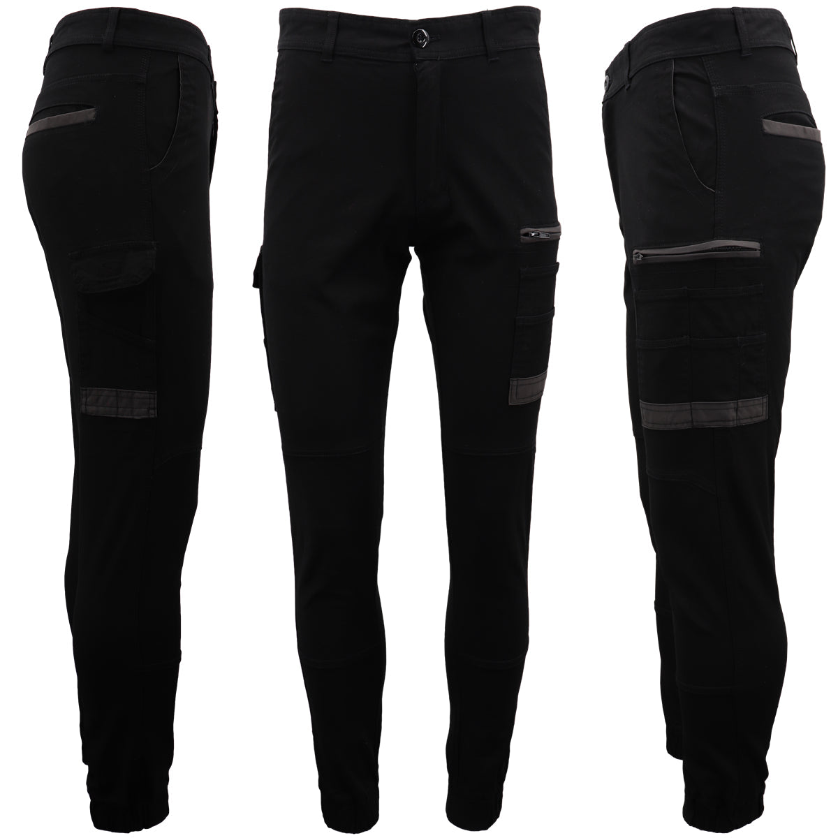 Mens Cargo Cotton Drill Work Upf 50+ 13 Pockets Tradies Workwear Trousers Black Size 38 Pants