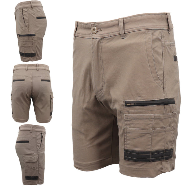 Mens Cargo Cotton Drill Work Shorts Upf 50+ 13 Pockets Tradies Workwear Trousers Khaki 32 Pants