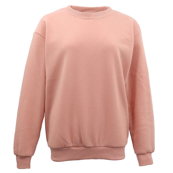 New Adult Unisex Plain Pullover Fleece Jumper Mens Long Sleeve Crew Neck Sweater Wash Pink Jumpers