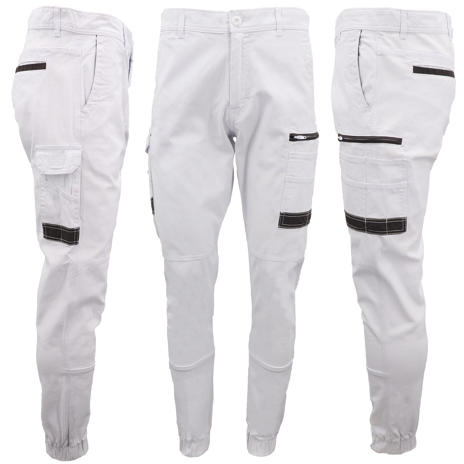 Men's Cargo Cotton Drill Work Upf 50+ 13 Pockets Tradies Workwear Trousers White 34 Pants