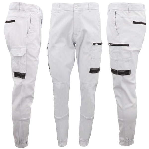 Men's Cargo Cotton Drill Work Upf 50+ 13 Pockets Tradies Workwear Trousers White 34 Pants