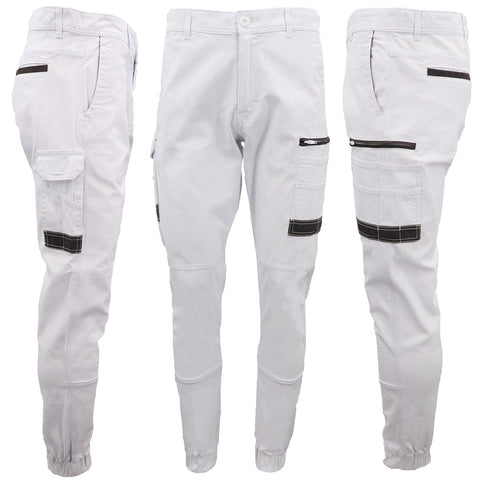 Men's Cargo Cotton Drill Work Upf 50+ 13 Pockets Tradies Workwear Trousers White 34 Pants
