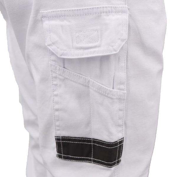Men's Cargo Cotton Drill Work Upf 50+ 13 Pockets Tradies Workwear Trousers White 34 Pants