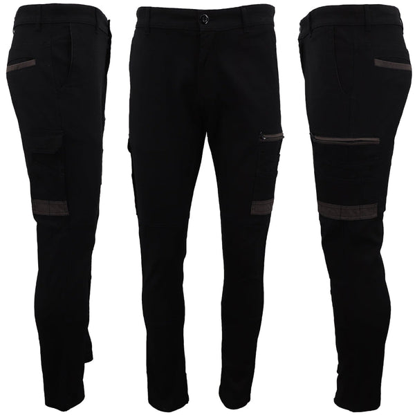 Men's Cotton Drill Cargo Work Upf 50+ 13 Pockets Tradies Workwear Trousers Black 28 Pants