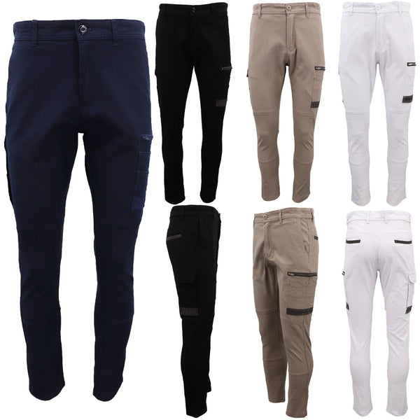 Men's Cotton Drill Cargo Work Upf 50+ 13 Pockets Tradies Workwear Trousers Black 28 Pants