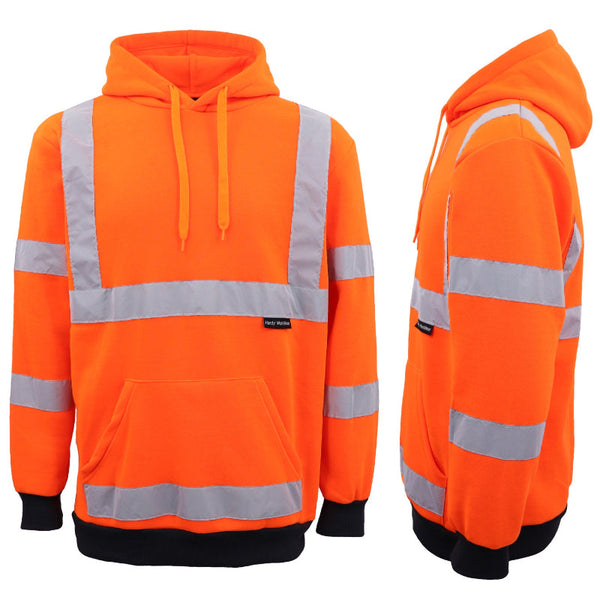 Hi Vis Hooded Safety Jumper Hoodie Sweatshirt Tradie Workwear Fleece Jacket Coat Fluro Orange 2Xl Jumpers