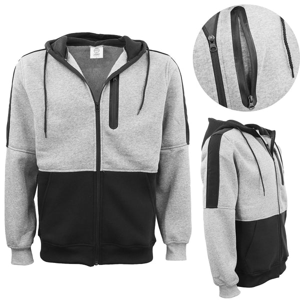 Men's Adult Full Zip Hoodie Jumper Active Two Tone Jacket Coat Sports Pocket Black Jumpers