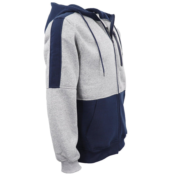 Men's Adult Full Zip Hoodie Jumper Active Two Tone Jacket Coat Sports Pocket Navy Jumpers