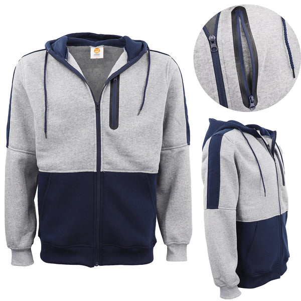 Men's Adult Full Zip Hoodie Jumper Active Two Tone Jacket Coat Sports Pocket Navy Jumpers