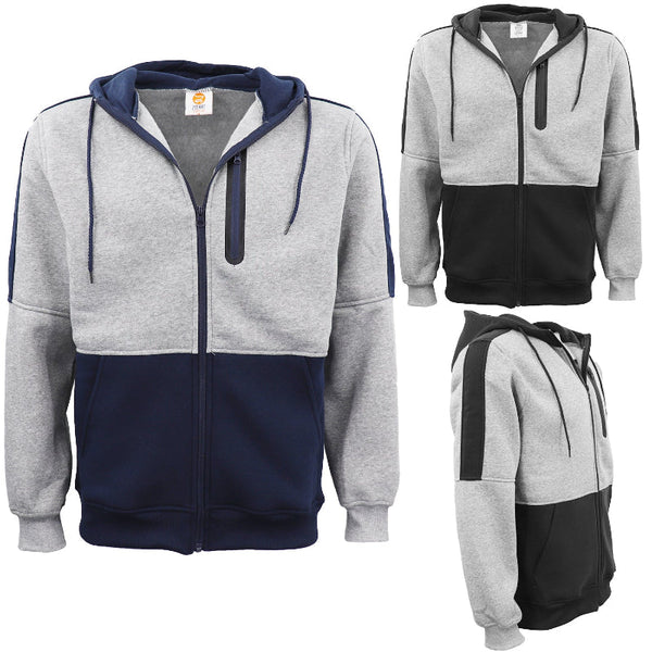 Men's Adult Full Zip Hoodie Jumper Active Two Tone Jacket Coat Sports Pocket Navy Jumpers