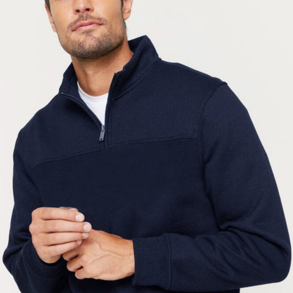 New Men's Unisex Adult Half Zip Fleece Jumper Pullover Stand Collar Jacket Shirt Navy Jumpers